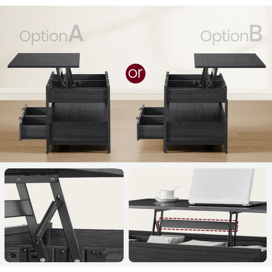 Konferenčný stolík so zdvíhacou doskou NYRO čierny