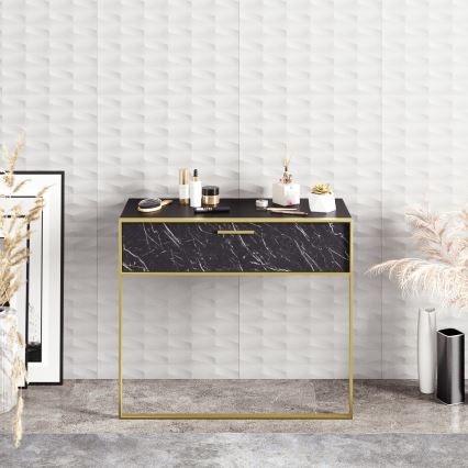 Konzolový nástenný stolík POLKA 76,8x90 cm zlatá/čierna