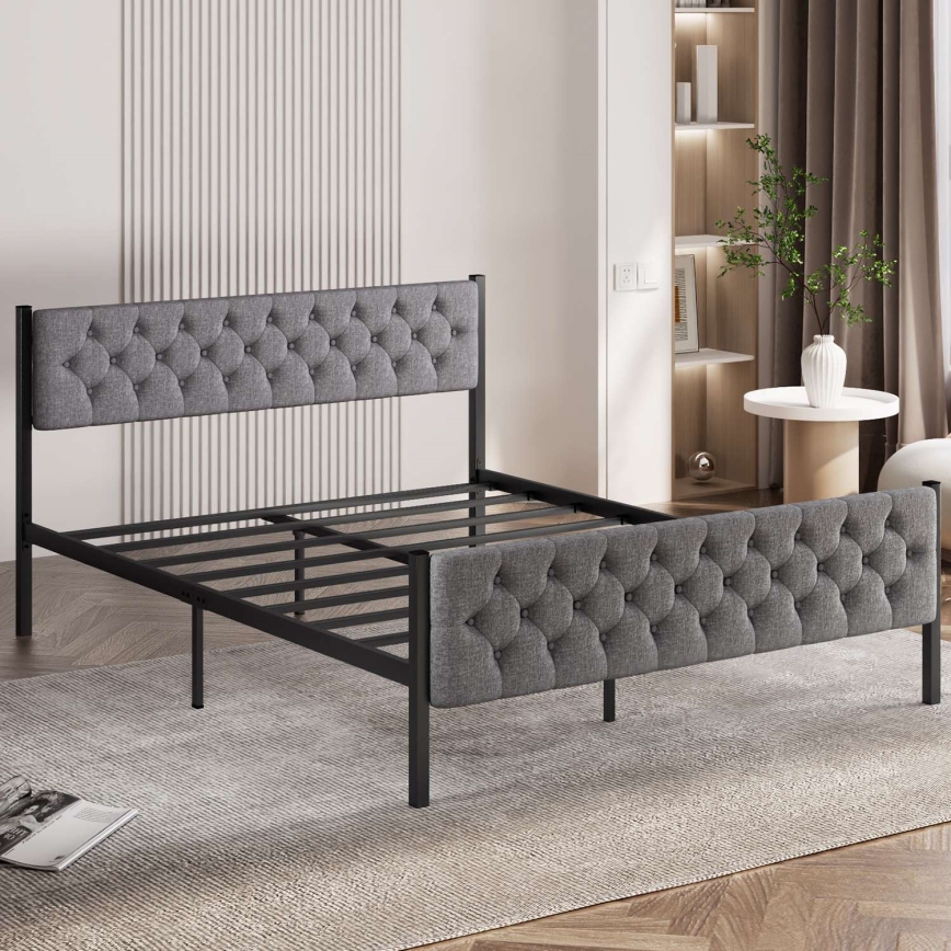 Kovová dvojlôžková posteľ KAROM 160 x 200 cm, sivá, nosnosť 200 kg