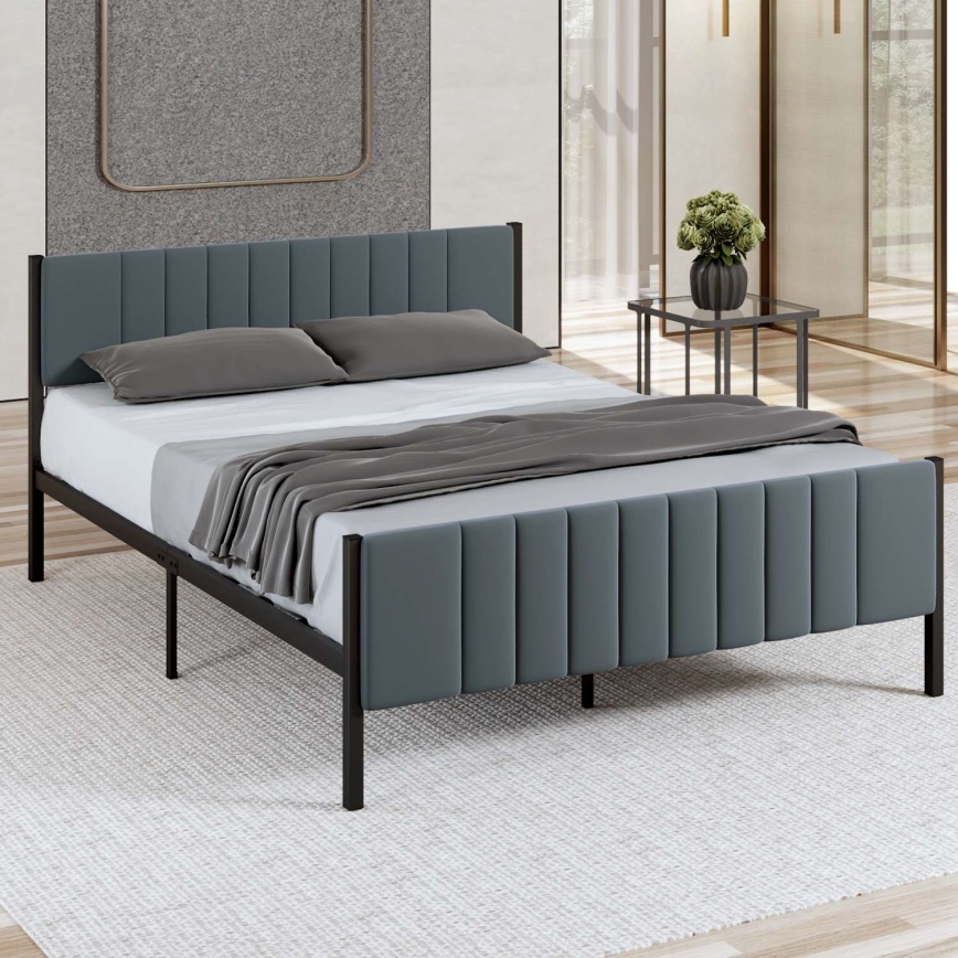 Kovová dvojlôžková posteľ LUNOR 160x200 cm, antracit, nosnosť 200 kg