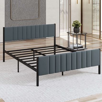 Kovová dvojlôžková posteľ LUNOR 160x200 cm, antracit, nosnosť 200 kg