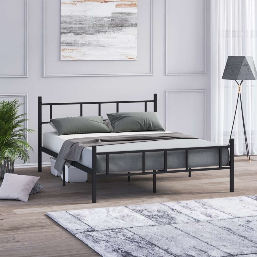 Kovová dvojlôžková posteľ PIRON 140x200 cm čierna nosnosť 200 kg