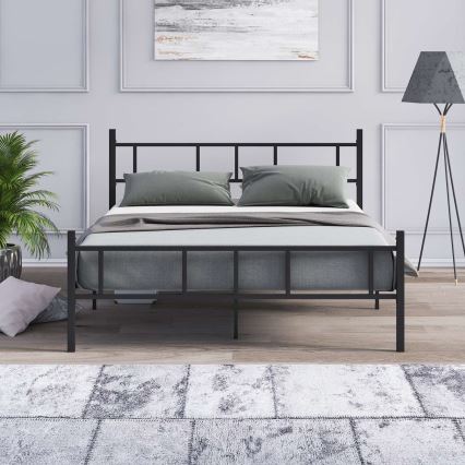 Kovová dvojlôžková posteľ PIRON 140x200 cm čierna nosnosť 200 kg