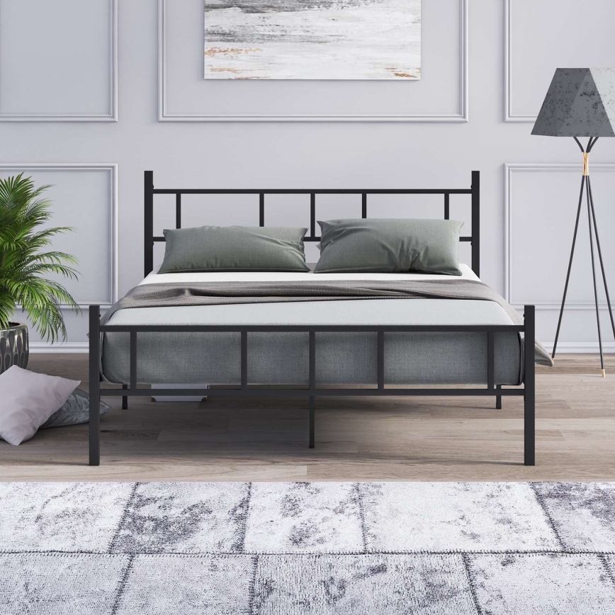 Kovová dvojlôžková posteľ PIRON 140x200 cm čierna nosnosť 200 kg