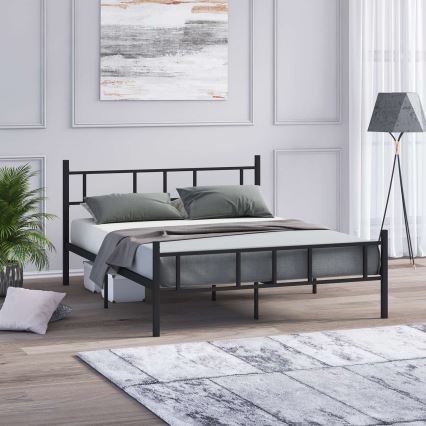 Kovová dvojlôžková posteľ PIRON 160x200 cm, čierna, nosnosť 200 kg