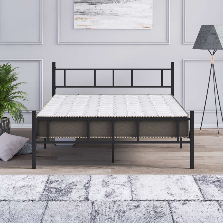 Kovová dvojlôžková posteľ PIRON 160x200 cm, čierna, nosnosť 200 kg