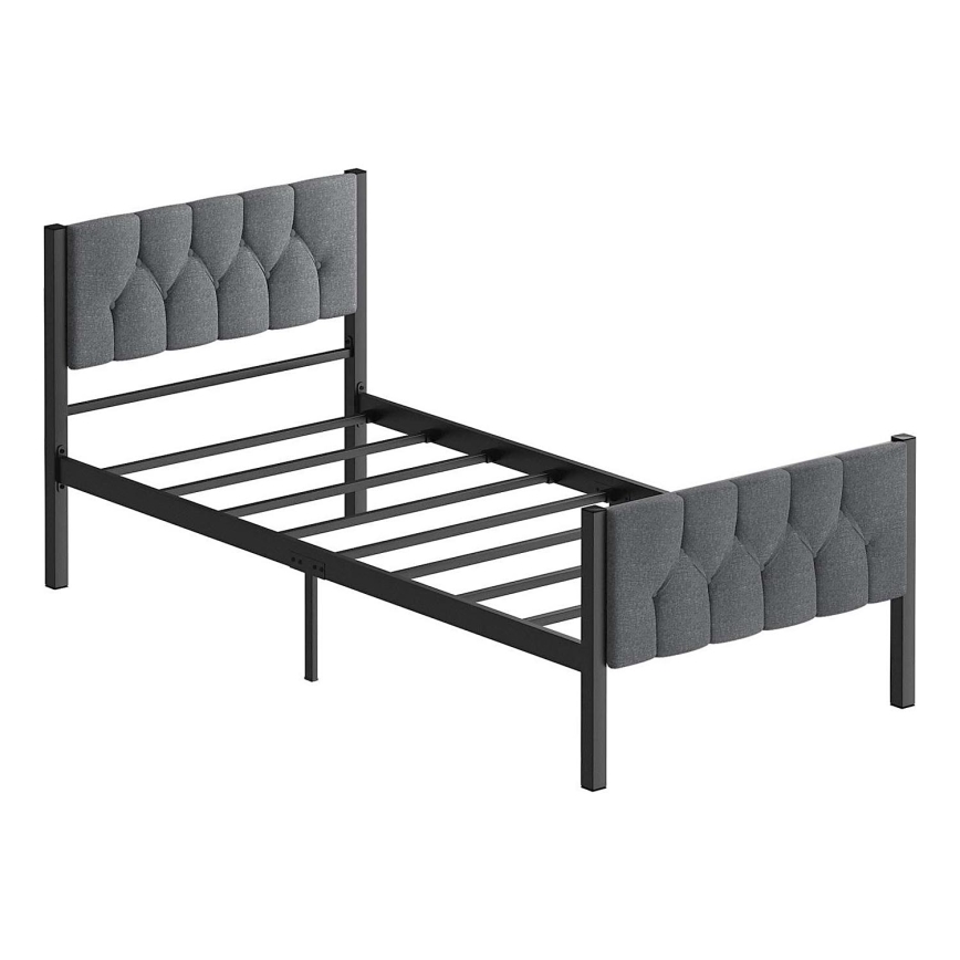 Kovová jednolôžková posteľ KAROM 90x200 cm, sivá, nosnosť 120 kg