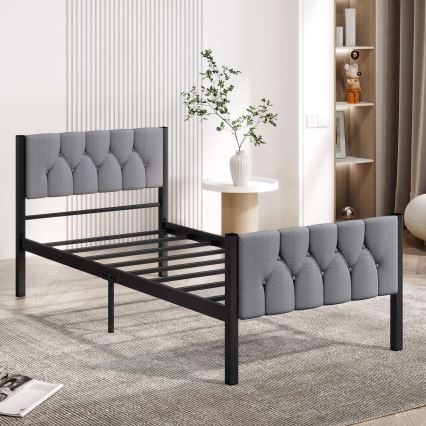 Kovová jednolôžková posteľ KAROM 90x200 cm, sivá, nosnosť 120 kg