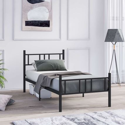 Kovová jednolôžková posteľ PIRON 90x200 cm, čierna, nosnosť 120 kg