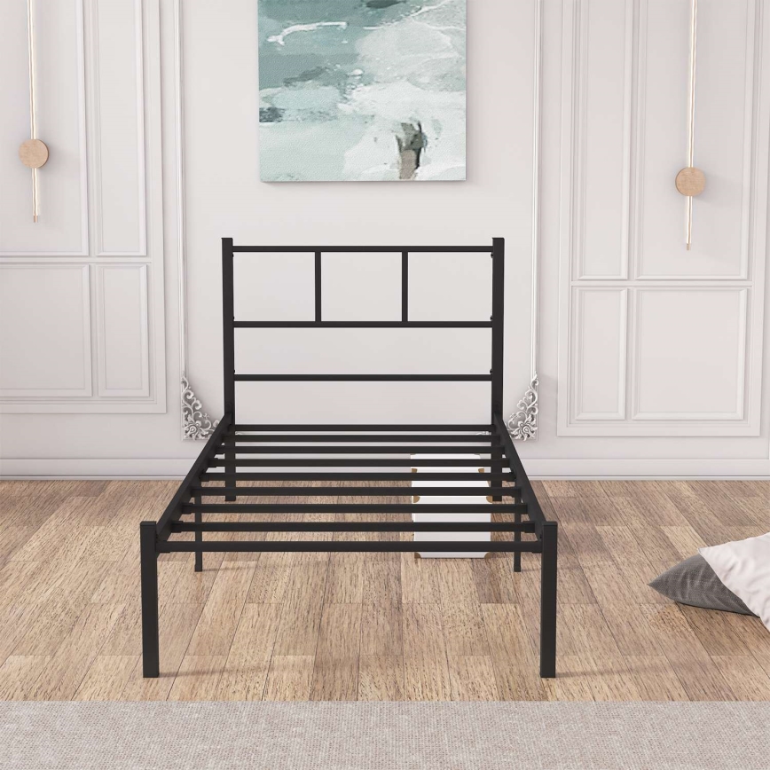 Kovová jednolôžková posteľ ROVAN 90x200 cm v čiernom prevedení, nosnosť 120 kg