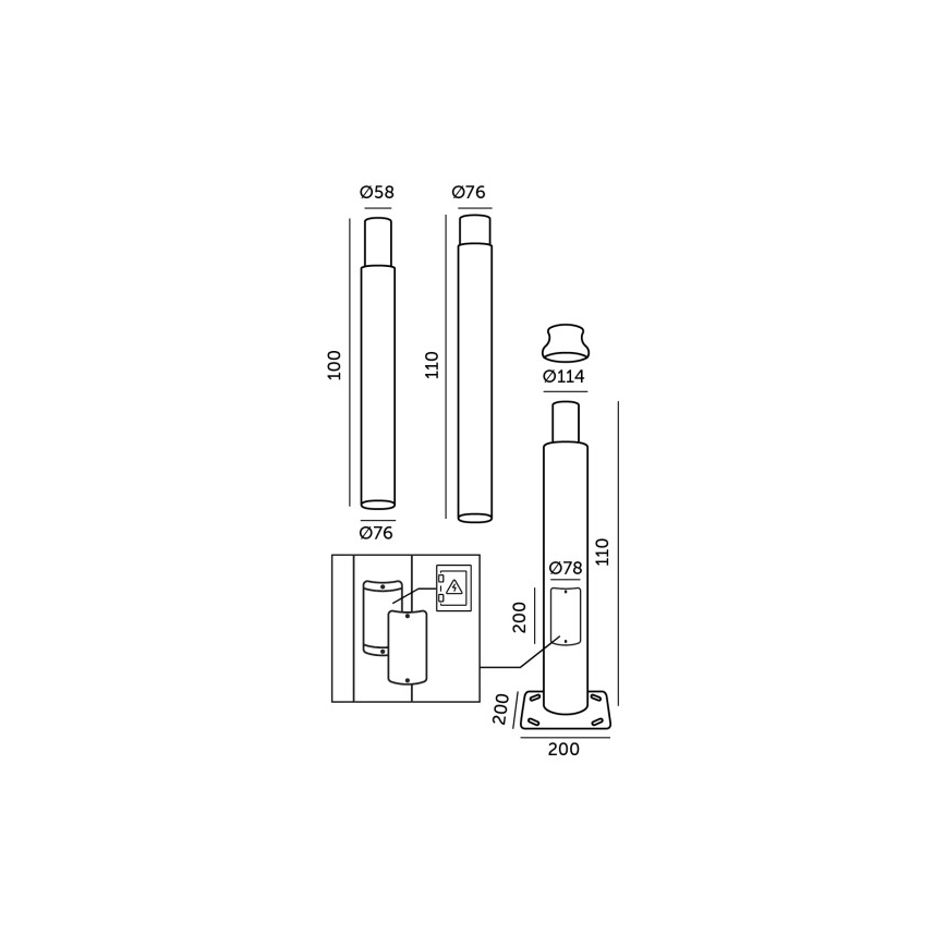 Kovová tyč pre stĺp vonkajšieho osvetlenia BASE, 3 m, čierna