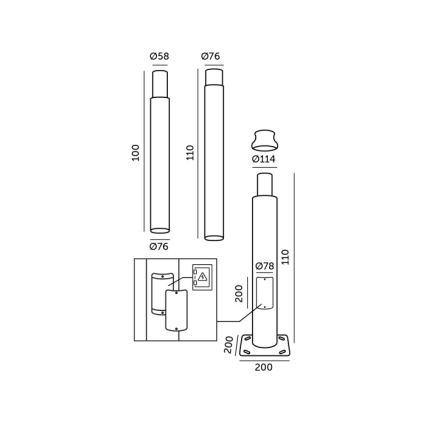 Kovová tyč pre stĺp vonkajšieho osvetlenia BASE, 3 m, sivá