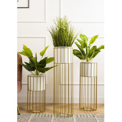 Kovový kvetináč LOFT 55x20 cm zlatá/biela