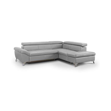 Rozkladacia kožená rohová sedacia súprava do L SALERNO II pravá sivá