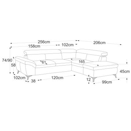 Rozkladacia kožená rohová sedacia súprava do L SALERNO II pravá sivá