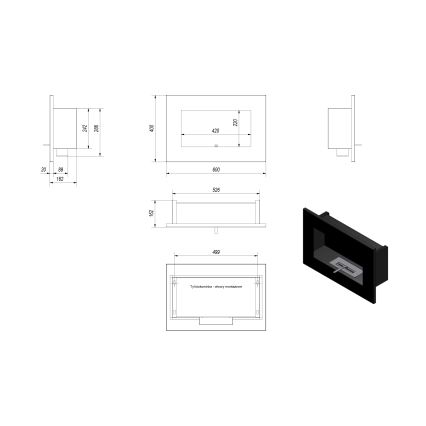 Kratki - Vstavaný BIO krb 40x60 cm 2kW čierna