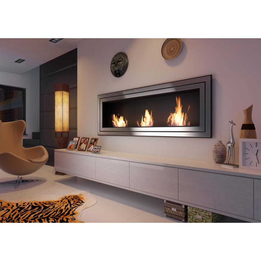 Kratki - Vstavaný BIO krb 65x180 cm 3x2,5kW lesklý chróm