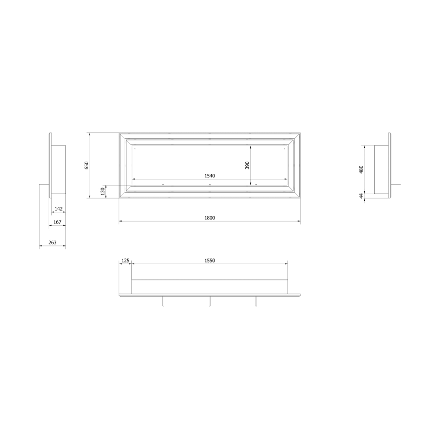 Kratki - Vstavaný BIO krb 65x180 cm 3x2,5kW lesklý chróm
