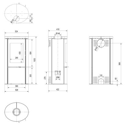 Kratki - Krbové oceľové kachle 8kW 150mm