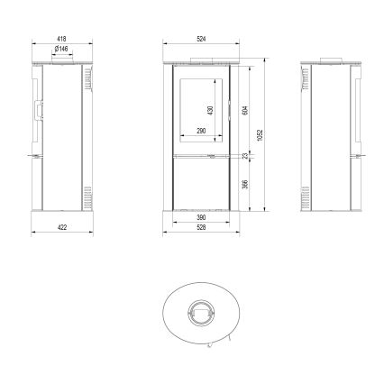 Kratki - Krbové oceľové kachle 8kW 150mm