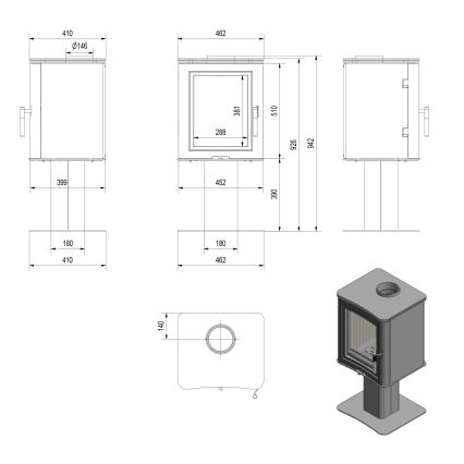 Kratki - Krbové oceľové kachle 7kW 150mm