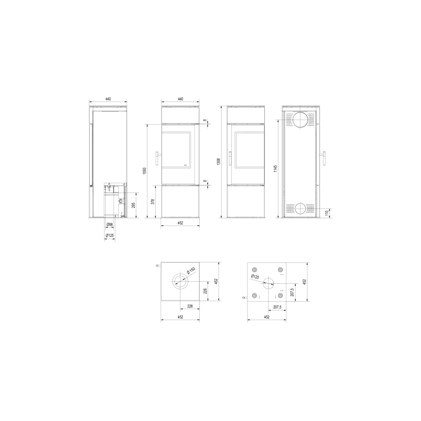 Kratki - Krbové oceľové kachle 8kW 150mm