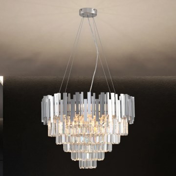 Krištáľový luster na lanku PLAZA 9xE14/40W/230V, priemer 60 cm, strieborný