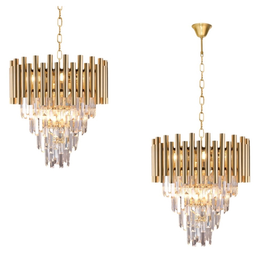 Krištáľový luster na reťazi MADISON 9xE14/40W/230V zlatá