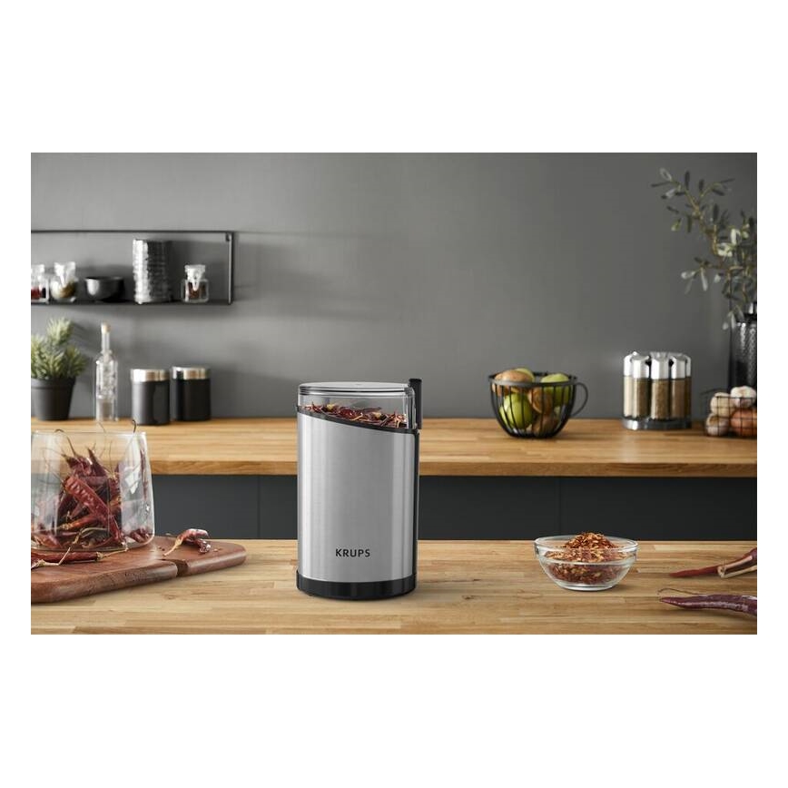Krups - Elektrický mlynček na kávu 85g FAST-TOUCH 200W/230V matný chróm