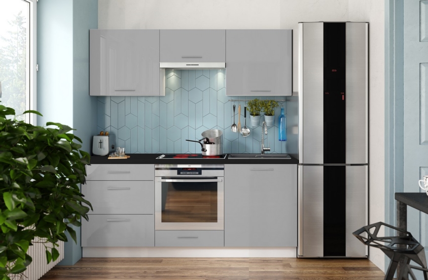 Kuchynská linka CELESTE 180 cm lesklá sivá