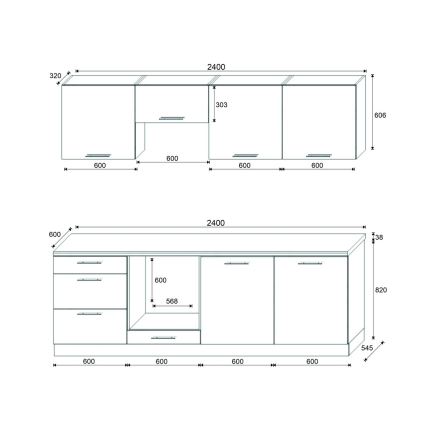 Kuchynská linka CELESTE 240 cm lesklá biela