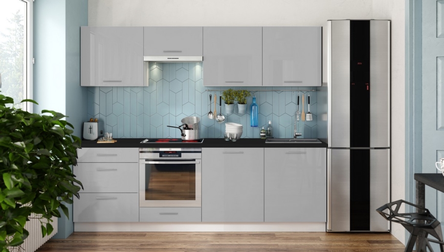 Kuchynská linka CELESTE 240 cm lesklá sivá