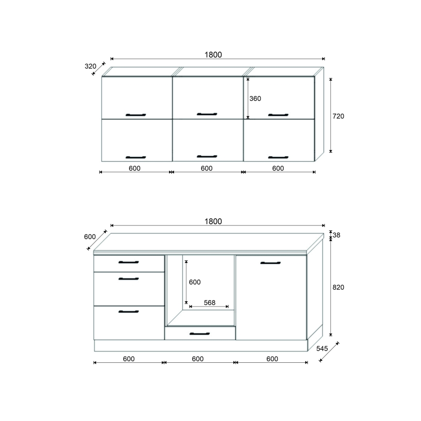 Kuchynská linka ELISE 180 cm, grafit