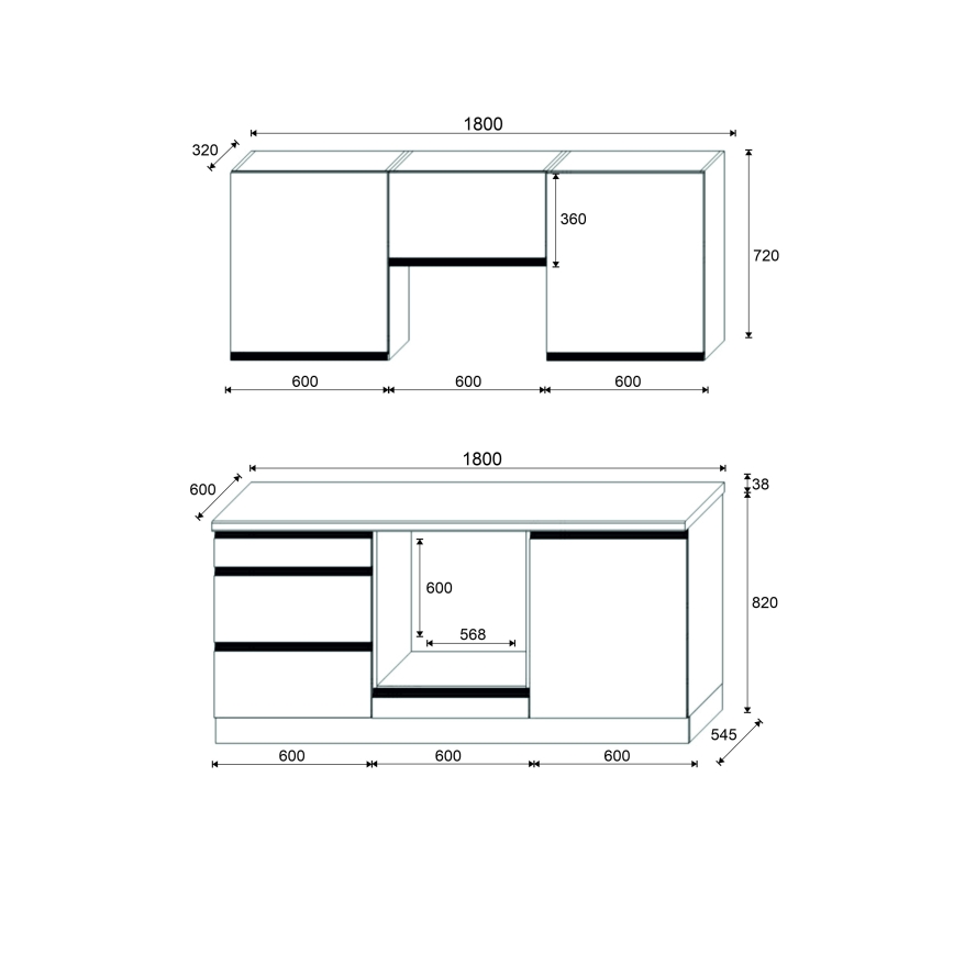 Kuchynská linka MARINA 180 cm dub craft