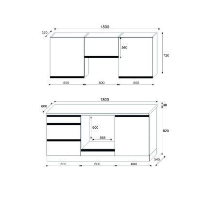 Kuchynská linka MARINA 180 cm dub craft/lesklá čierna