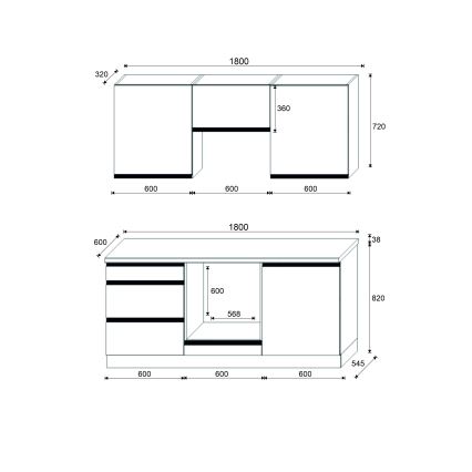 Kuchynská linka MARINA 180 cm dub craft/lesklá čierna
