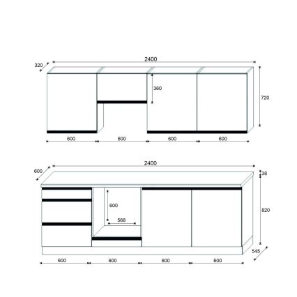 Kuchynská linka MARINA 240 cm dub craft/lesklá biela