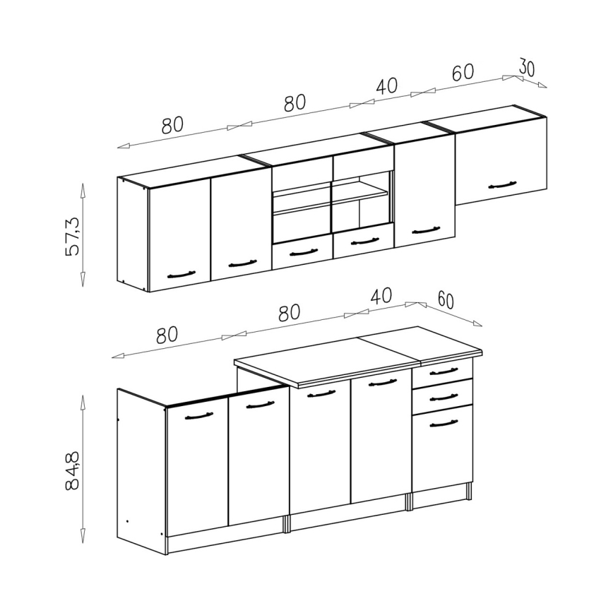 Kuchynská linka MARISA 260 cm dub Sonoma