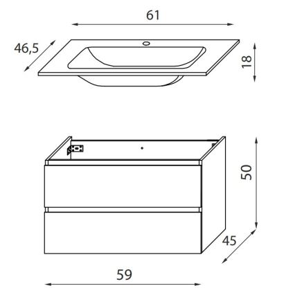 Kúpeľňová skrinka s umývadlom KENWOOD 61 cm orech/biela