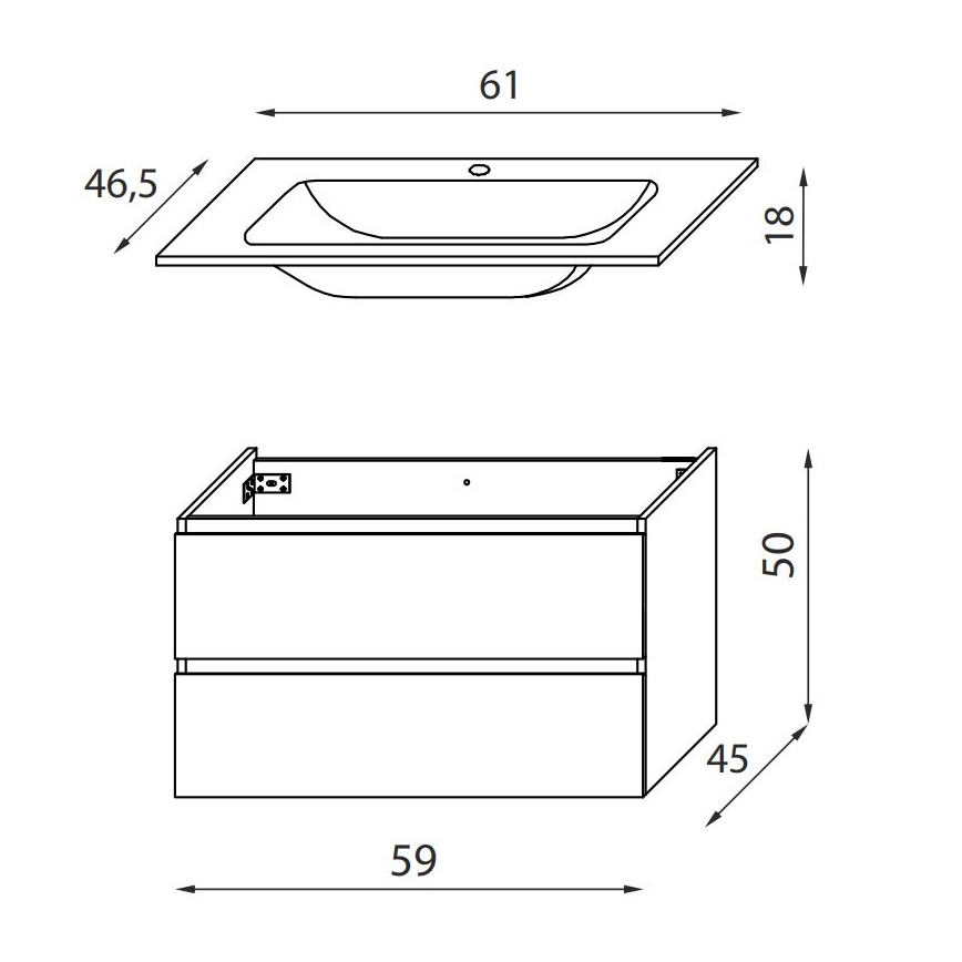 Kúpeľňová skrinka s umývadlom KENWOOD 61 cm orech/biela