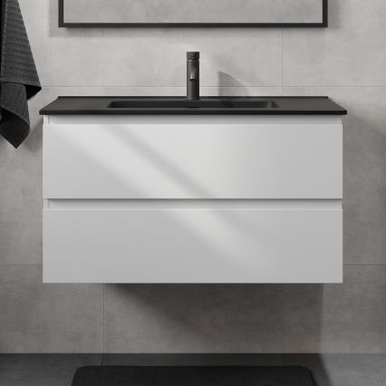 Kúpeľňová skrinka s umývadlom KENWOOD, 91 cm, biela/čierna