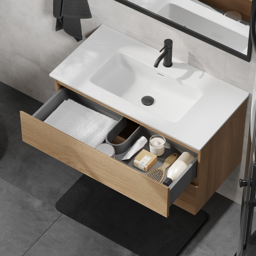 Kúpeľňová skrinka s umývadlom KENWOOD 91 cm dub/biela