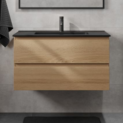 Kúpeľňová skrinka s umývadlom KENWOOD 91 cm dub/čierna