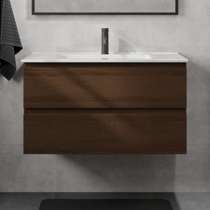 Kúpeľňová skrinka s umývadlom KENWOOD 91 cm orech/biela