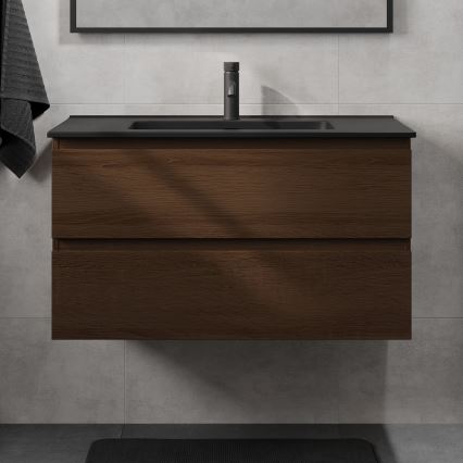 Kúpeľňová skrinka s umývadlom KENWOOD 91 cm orech/čierna