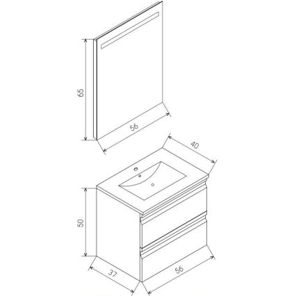 Kúpeľňová skrinka s umývadlom VEDO + LED zrkadlo LED/10W/230V IP44 čierna
