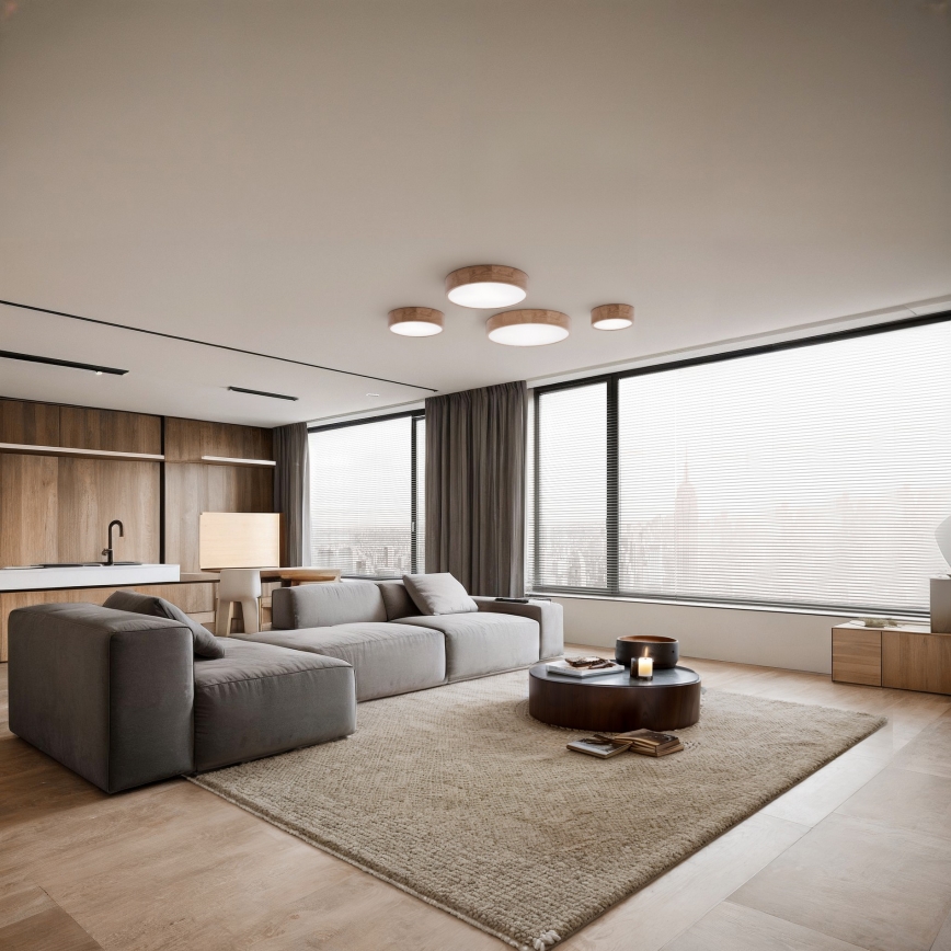 Kúpeľňové stropné svietidlo CLEO so senzorom, 3xE27/24W/230V, pr. 37,5 cm, IP54, dub