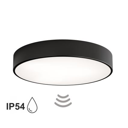 Kúpeľňové stropné svietidlo CLEO so senzorom, 4xE27/24W/230V, priemer 50 cm, IP54, čierne