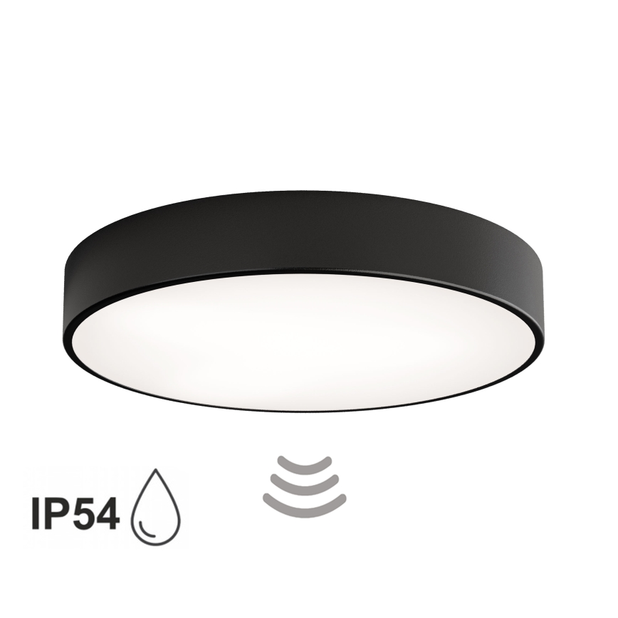 Kúpeľňové stropné svietidlo CLEO so senzorom, 4xE27/24W/230V, priemer 50 cm, IP54, čierne