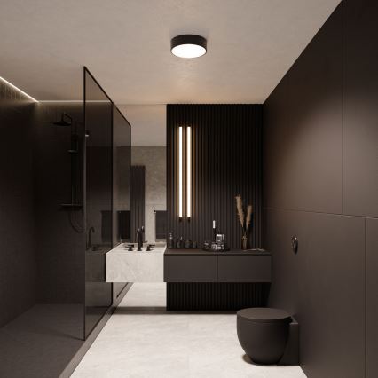 Kúpeľňové stropné svietidlo CLEO so snímačom, 2×E27, 24 W, 230 V, priemer 30 cm, čierne, IP54